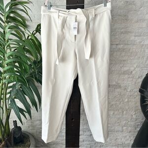 Ann Taylor Cream Off White Crop Tie Waist Belt Trouser Pants Size 12 NWT